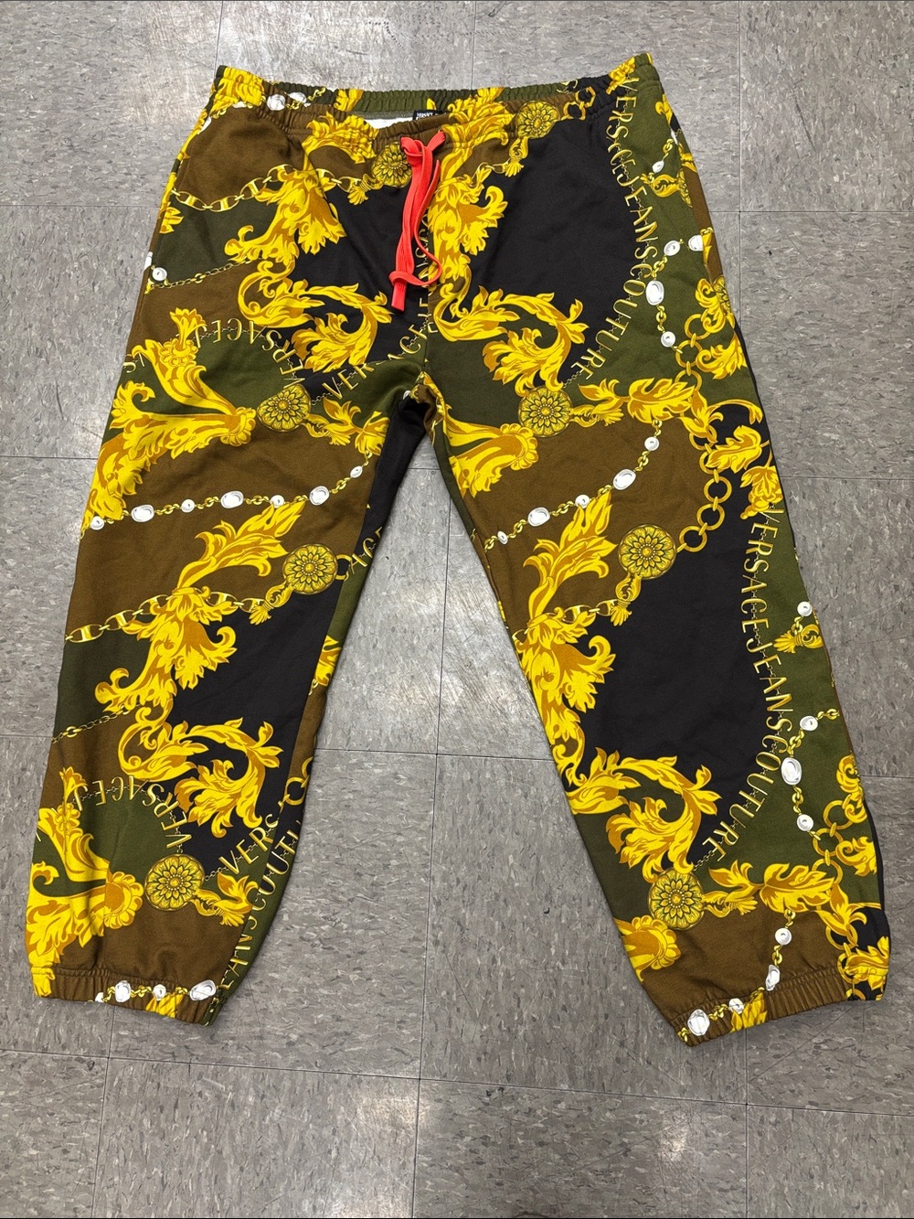 Versace Jeans Collection Olive, Yellow & Black Baroque Drawstring Waistband